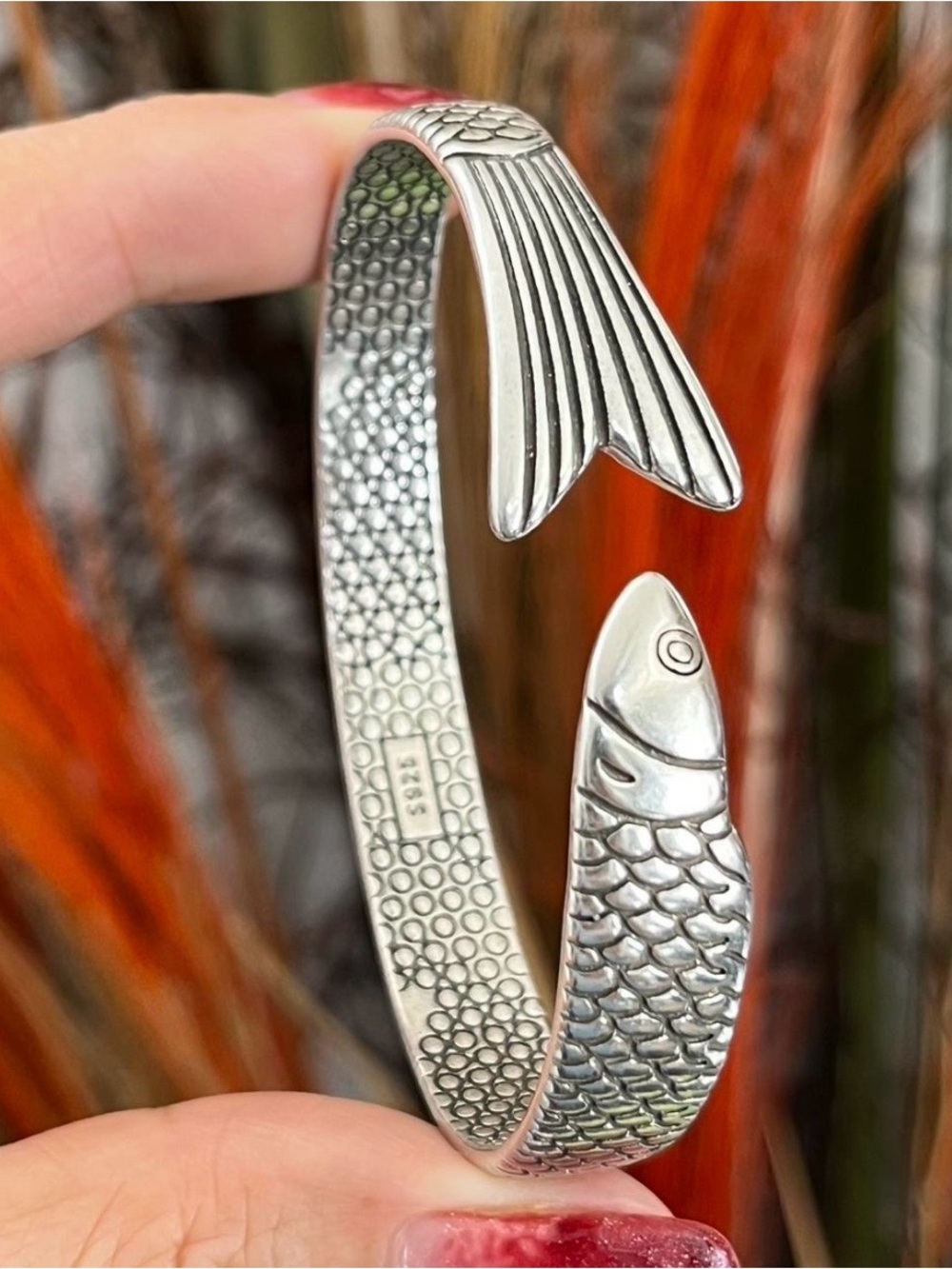 Fish Tail Open Cuff Bracelet in Silver